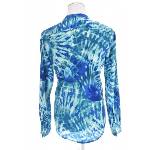 Calvin Klein Sz XS Blue Batik Ikat Military Button Up Shirt Tunic Top Womens - Picture 5 of 8